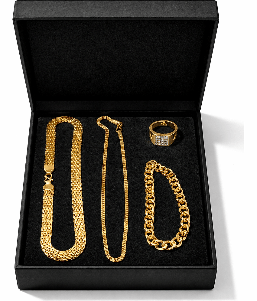 Abrexo Gold Plated Chains Combo ( Set of 4 )