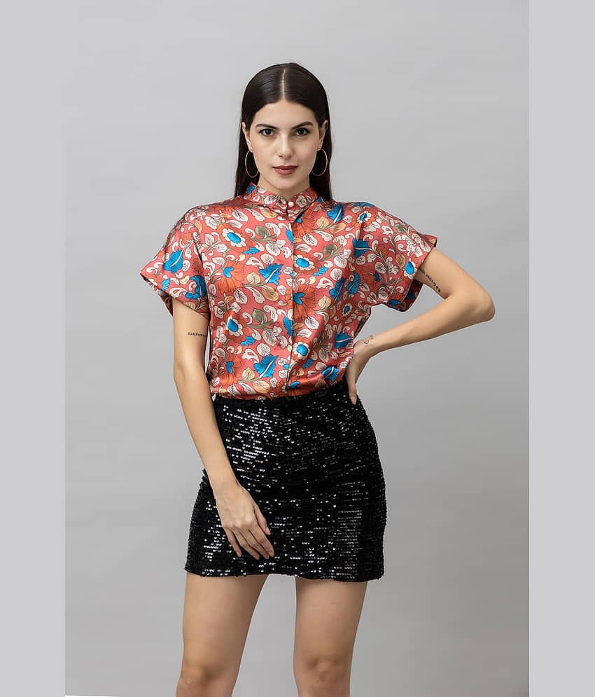 Purys Women Printed Satin Shirt ( White )