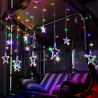 12 Stars 138 LED Window Curtain String Lights with 8 Flashing Modes - Decoration for Christmas, Wedding, Party, Home, Patio Lawn (Multicolor, Pack of 1)