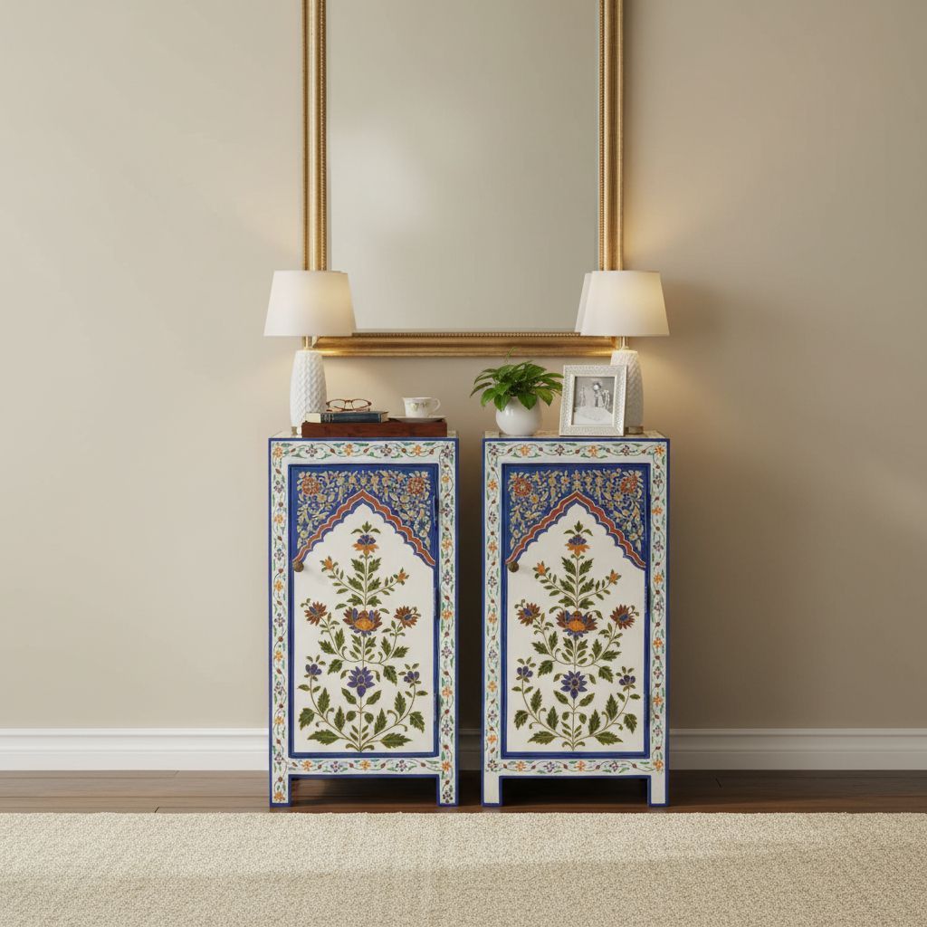 Wooden Painted Bedside Cabinet Storage Set of 2