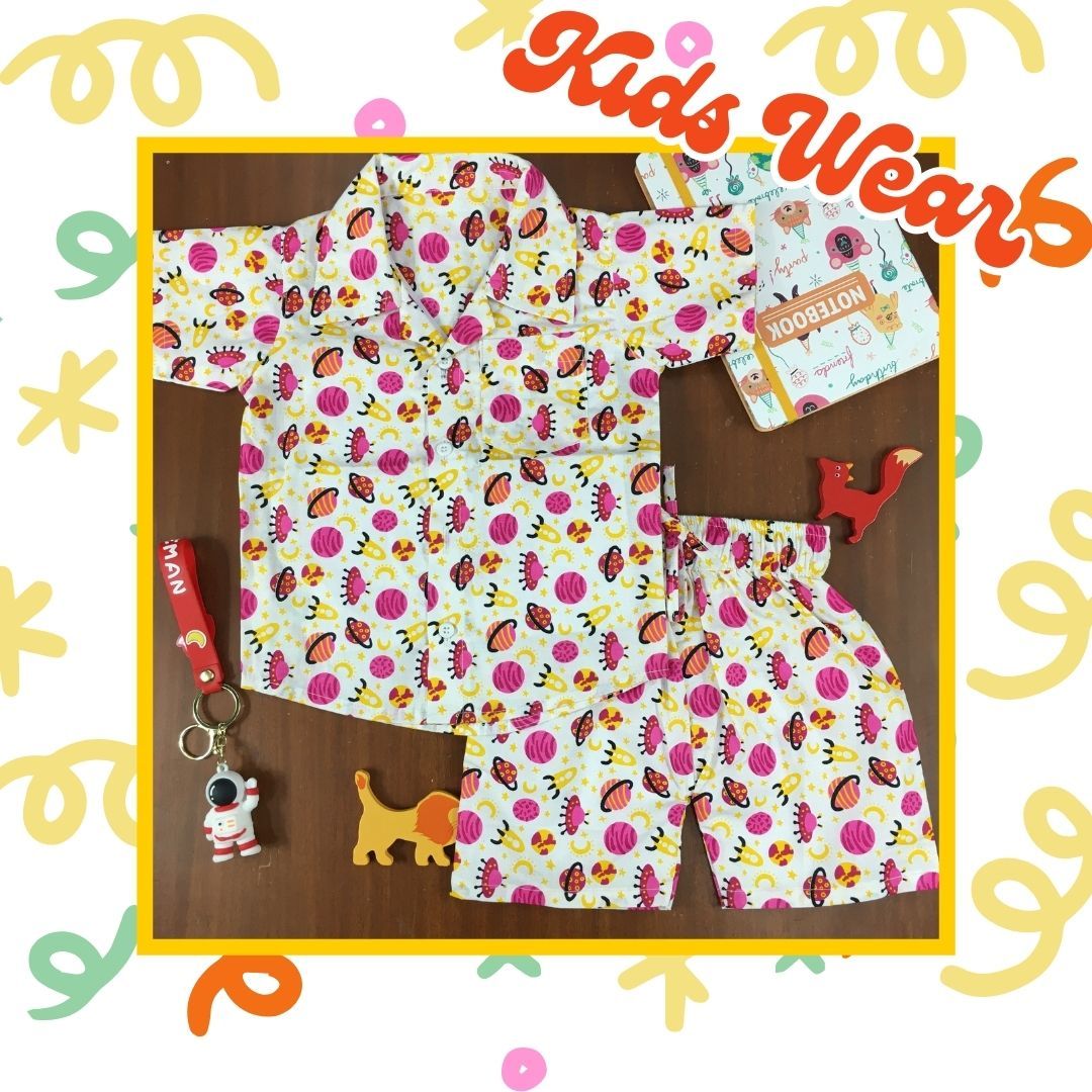 Kids Shirt & Short set - Red Planets-6 months  - 1 year