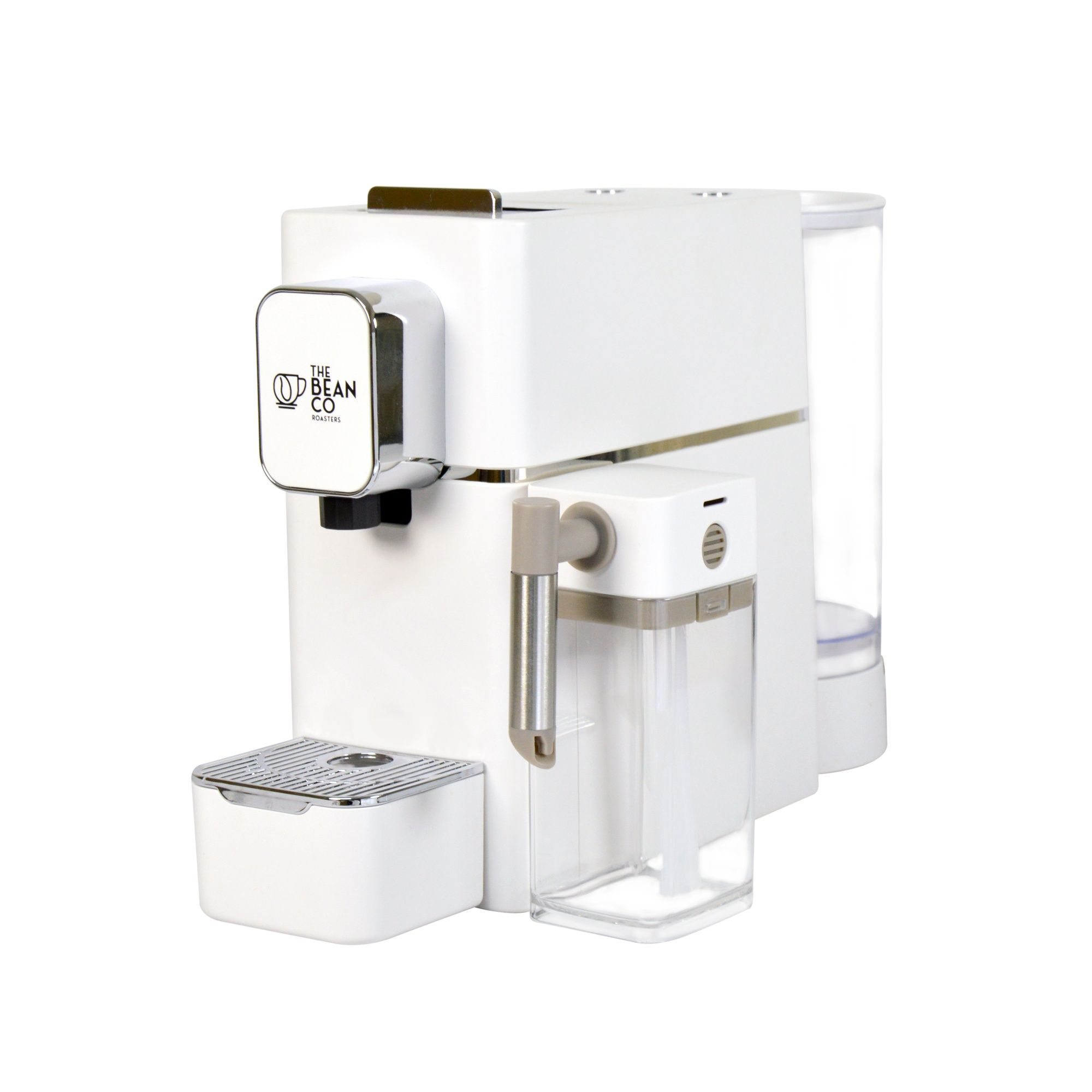 The Bean Co Roasters Coffee Capsule Machine with a milk tank attachment | Espresso Coffee Maker | 19 Bar Pressure | | Compatible with Nespresso Pods (White)