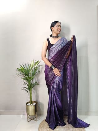 Fancy Multi Color Satin Zari Work Saree-Bule