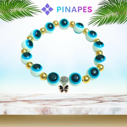 Pinapes Stunning Beaded Bracelet with Butterfly Pendent - White