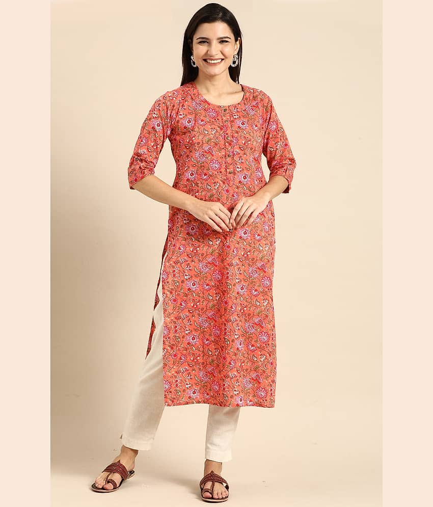 Rajnandini - Orange 100% Cotton Women's Straight Kurti ( Pack of 1 )
