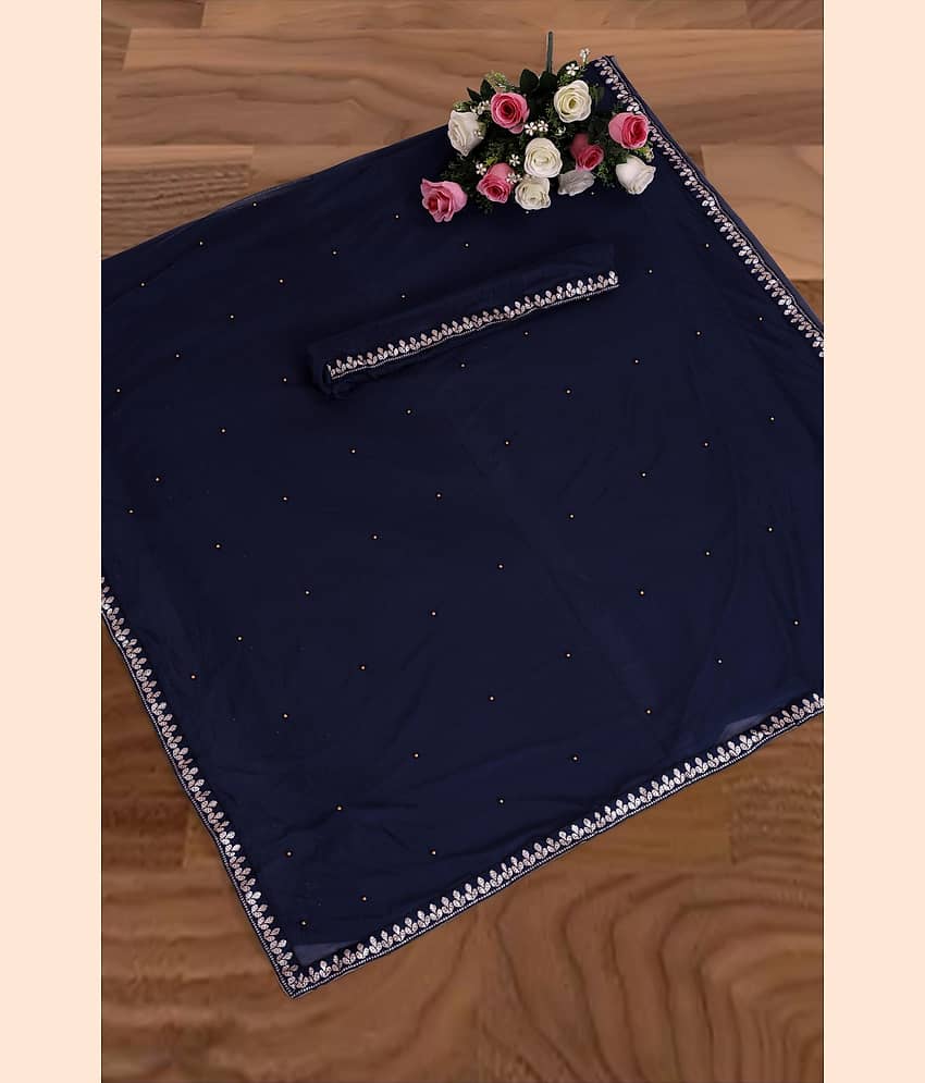Samai Lycra Embellished Regular Saree With Unstitched Blouse Piece ( Blue )