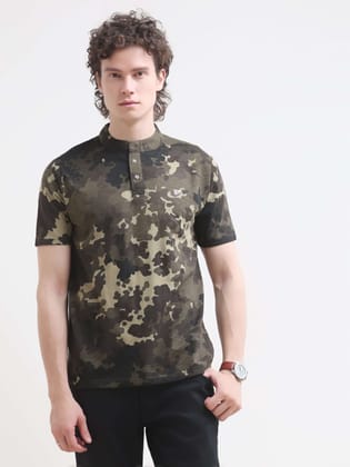 Camo OIive Henley T-shirt-S