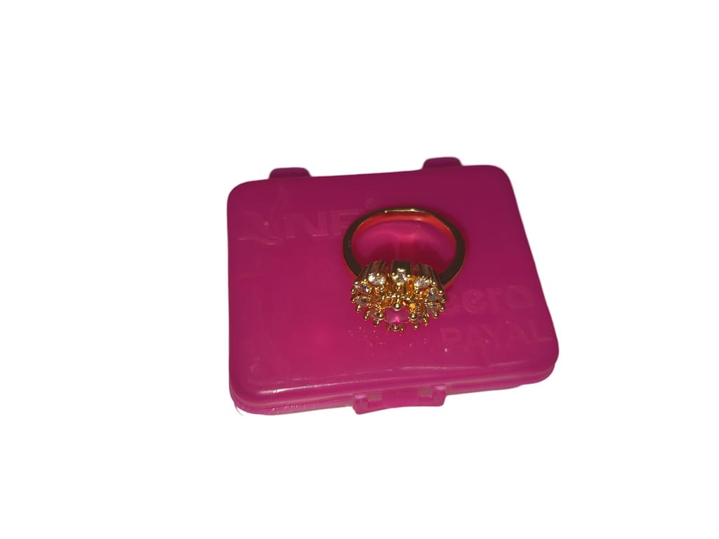 Gold Plated Traditional Indian Ring with Ruby and Cubic Zirconia Stones
