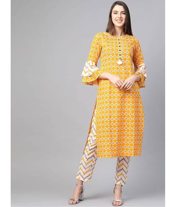 Yash Gallery Cotton Kurti With Pants Women's Stitched Salwar Suit - Yellow ( )