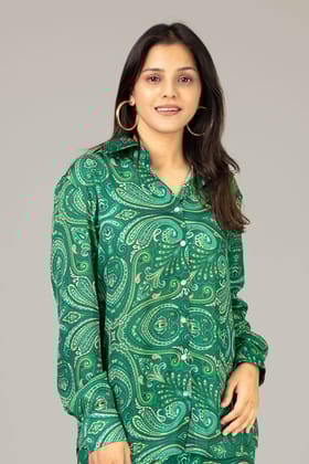 Exclusive Paisley Shirt For Women-XXS / Emerald Green / SH009-DPLZ00116-2.1-NILL-NILL-NILL-NILL-THG06-FS03-NILL-BT02-12-NILL-NILL-