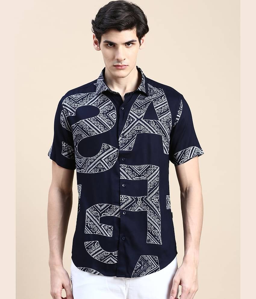 Showoff Cotton Blend Regular Fit Printed Half Sleeves Men's Casual Shirt - Navy Blue ( Pack of 1 )