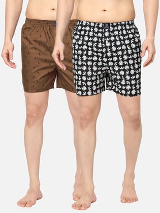 Men's Multicolor, 100% Cotton, Printed, Regular Fit, Inner Elastic, Mid-Rise, Boxers -  Pack Of 2-Multicolor / S