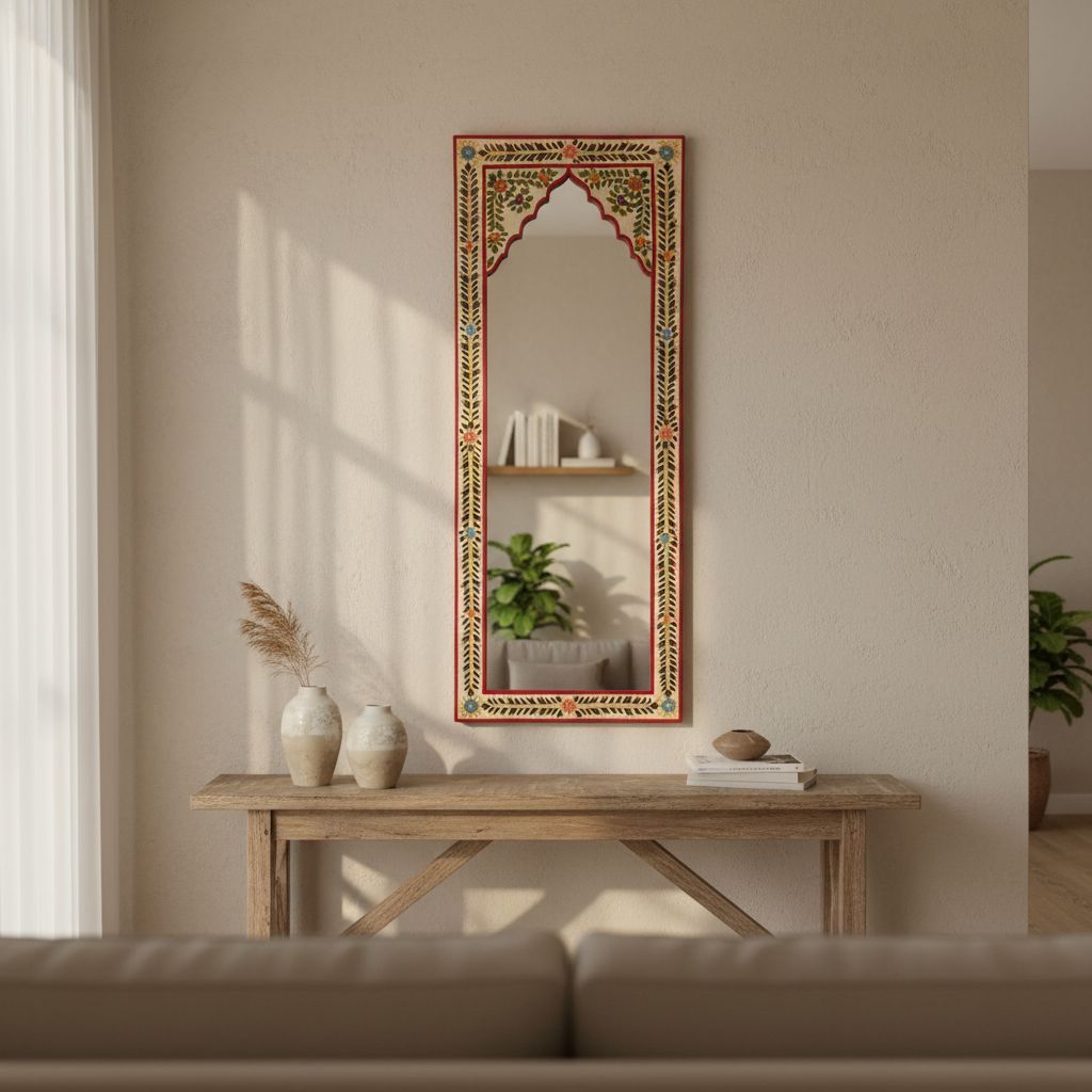 Handicraft Bedroom Floor Mirror | Wooden Floor-Mirror Roomy Mirror With Beautiful Painting
