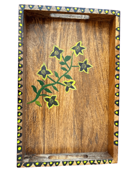 Hand-painted Wooden Tray with Floral Design, Perfect for Serving or Display
