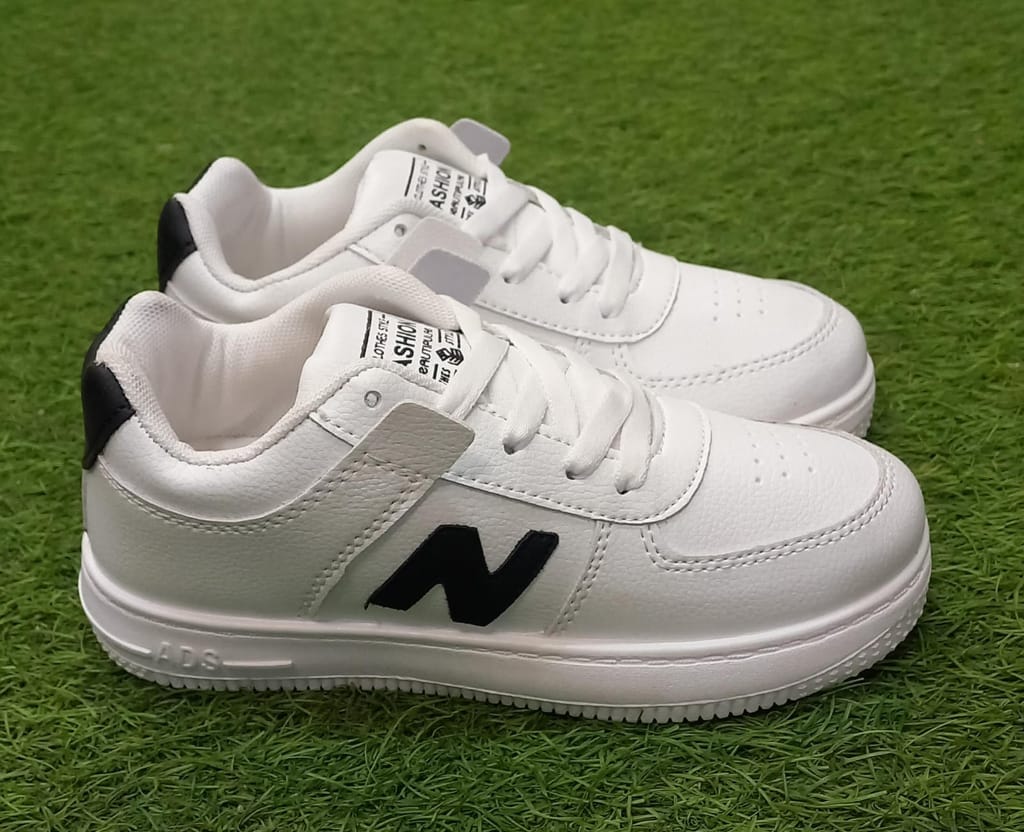 White Leather Sneakers with Black Stripe and Velcro Closure