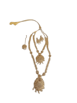 Gold Plated Necklace Set with Earrings and Maang Tikka for Women