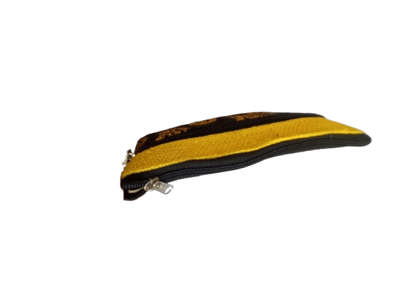 Black and Yellow Paisley Print Small Zippered Coin Purse Wallet