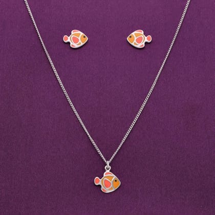 Cute Fish Silver Children Pendant & Earrings Set-None / Silver