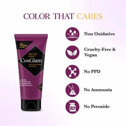 COSGLAM Semi Permanent Hair Color French Plum 120g and Hair Highlighter Kit 115g, Highlights Hair Dye