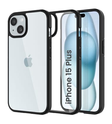 Ice Crystal Series Hybrid Transparent PC Military Grade TPU Back Cover for Apple iPhone 15 Plus, 6.7 inch, Black