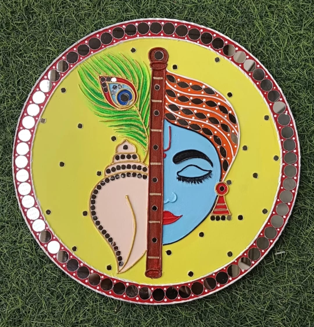 MANDALA ART KRISHNA THEMED WITH POOR RESIN DUST PROOF AND WATER PROOF ART PACK OF ONE (12" inch)