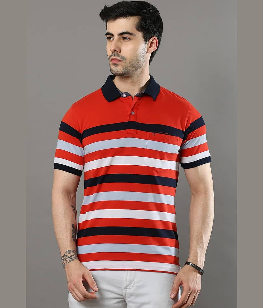 Cool Colors Pack of 1 Cotton Regular Fit Striped Half Sleeves Men's Polo T Shirt ( Orange )