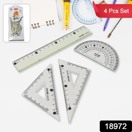 4-Piece Geometry Set, Triangle Ruler Protractor Straight Ruler