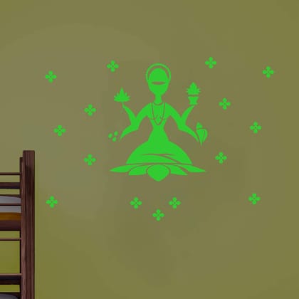 DreamKraft Glow in The Dark Goddess Lakshmi Wall Stickers (Green, 58 cm X 42 cm)