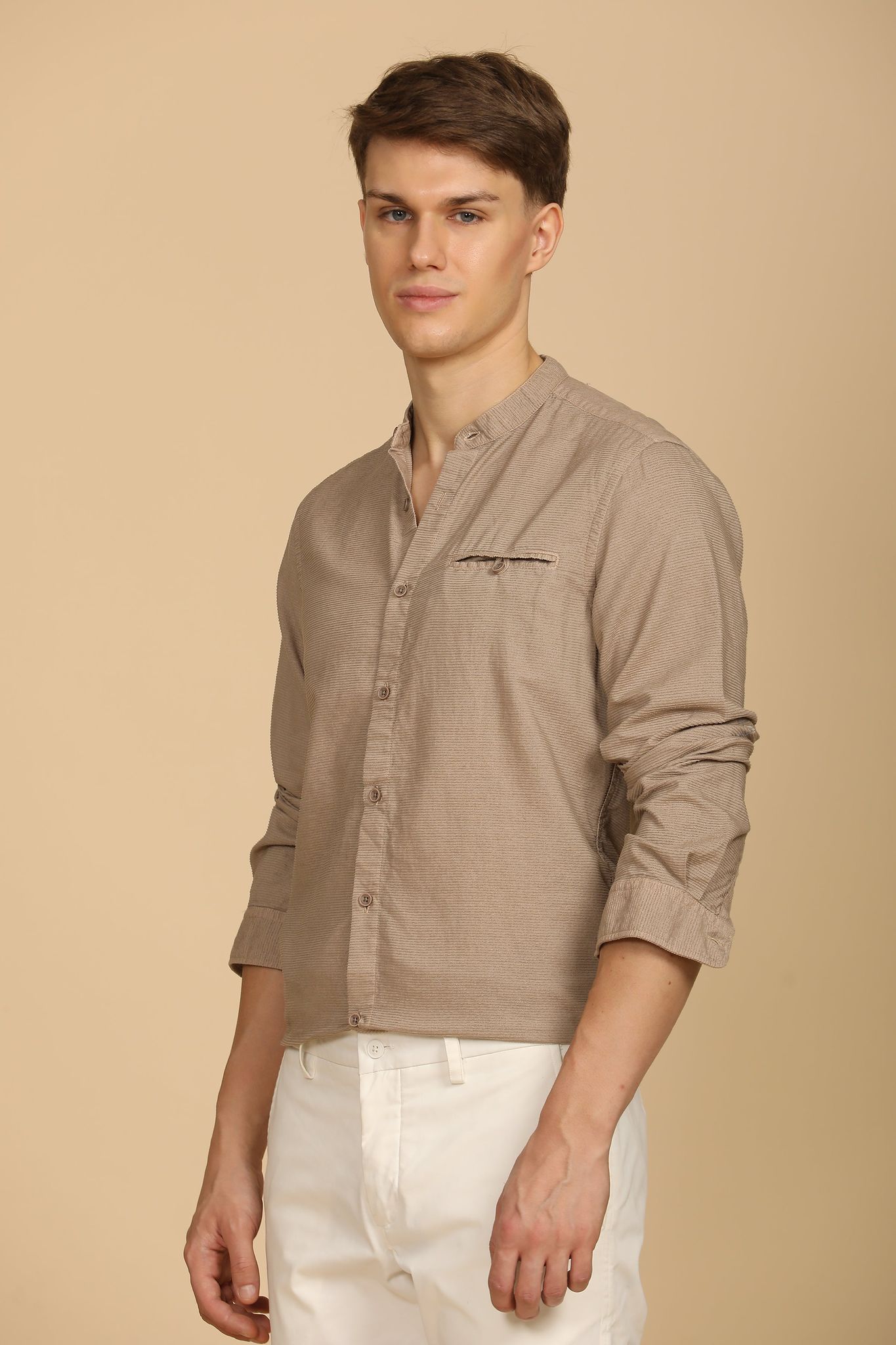 Crazy - Corduroy Solid Shirt - Khaki-S-38 / KHAKI
