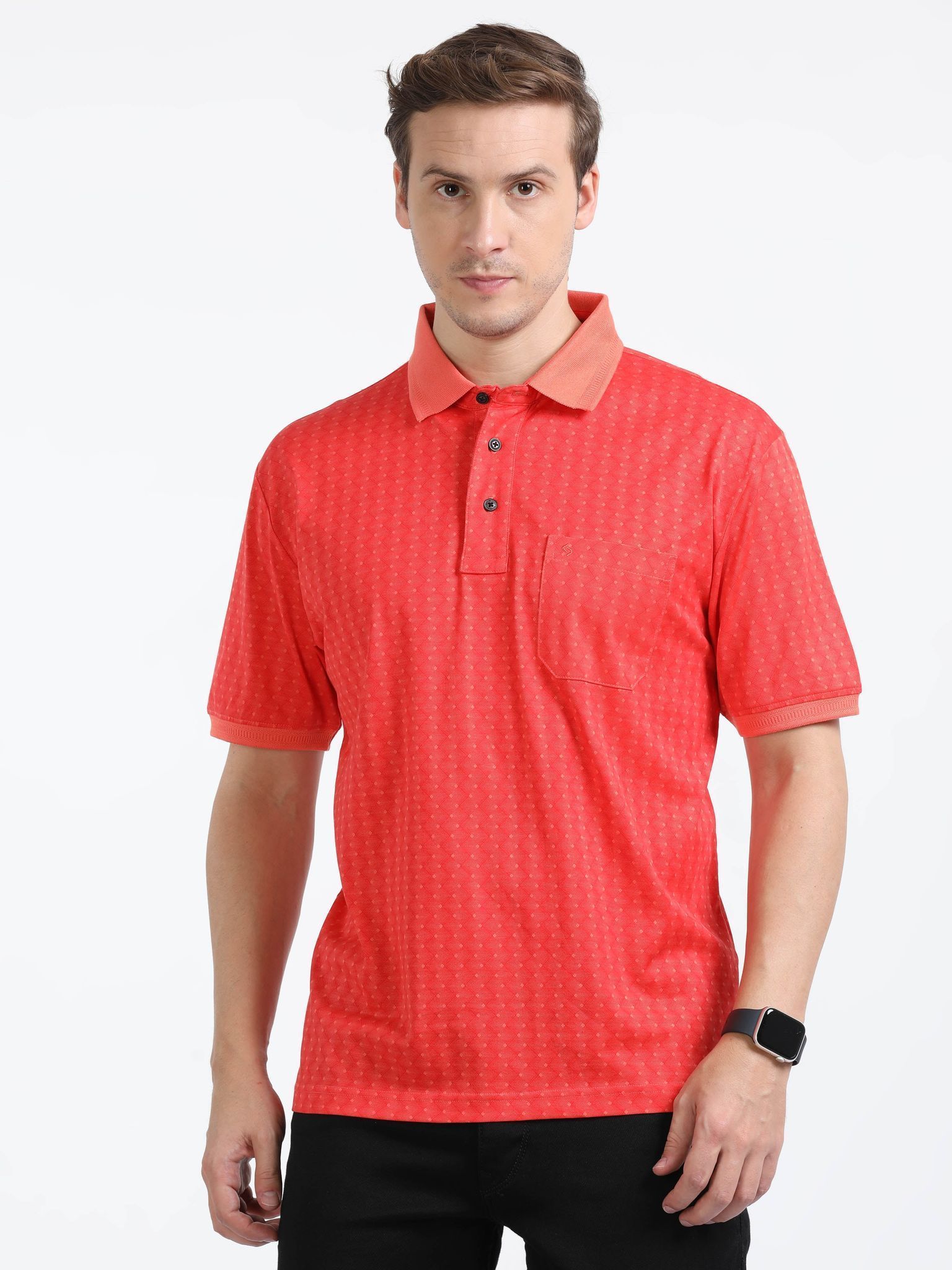 Classic Polo Mens Cotton Half Sleeves Floral Authentic Fit Polo Neck Red Color T-Shirt | Swank - 05 B Af P