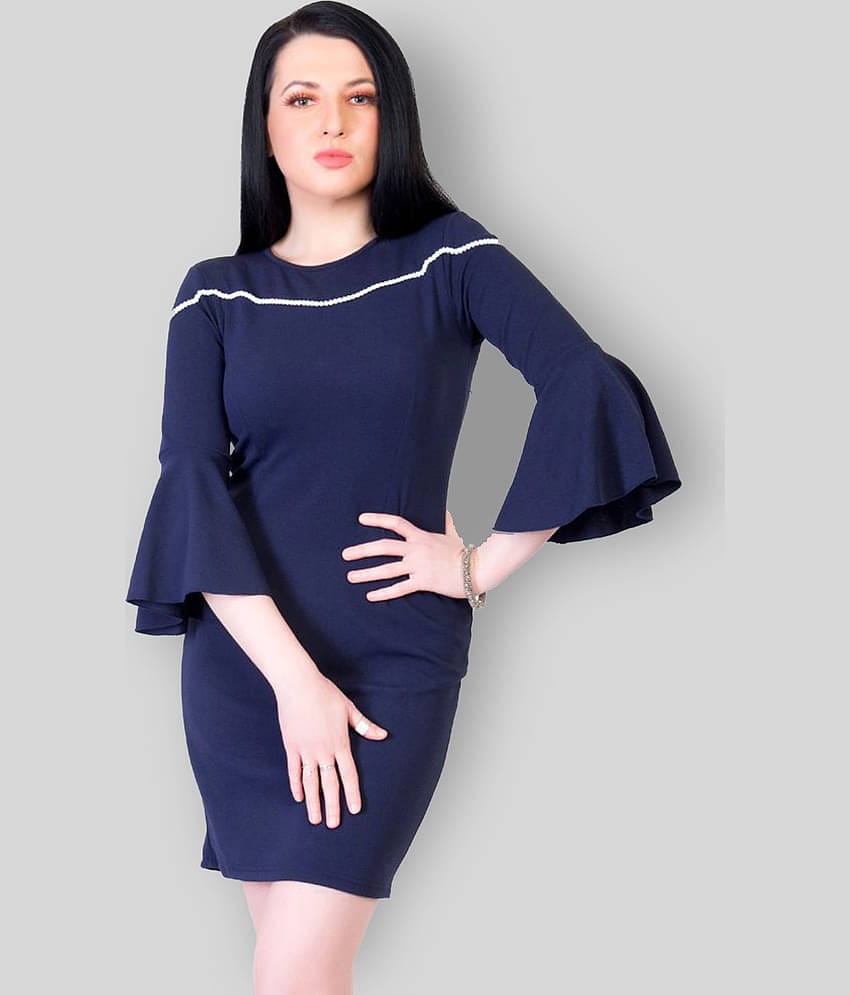 Addyvero Women Cotton Blend Solid Bodycon Dress ( Blue )