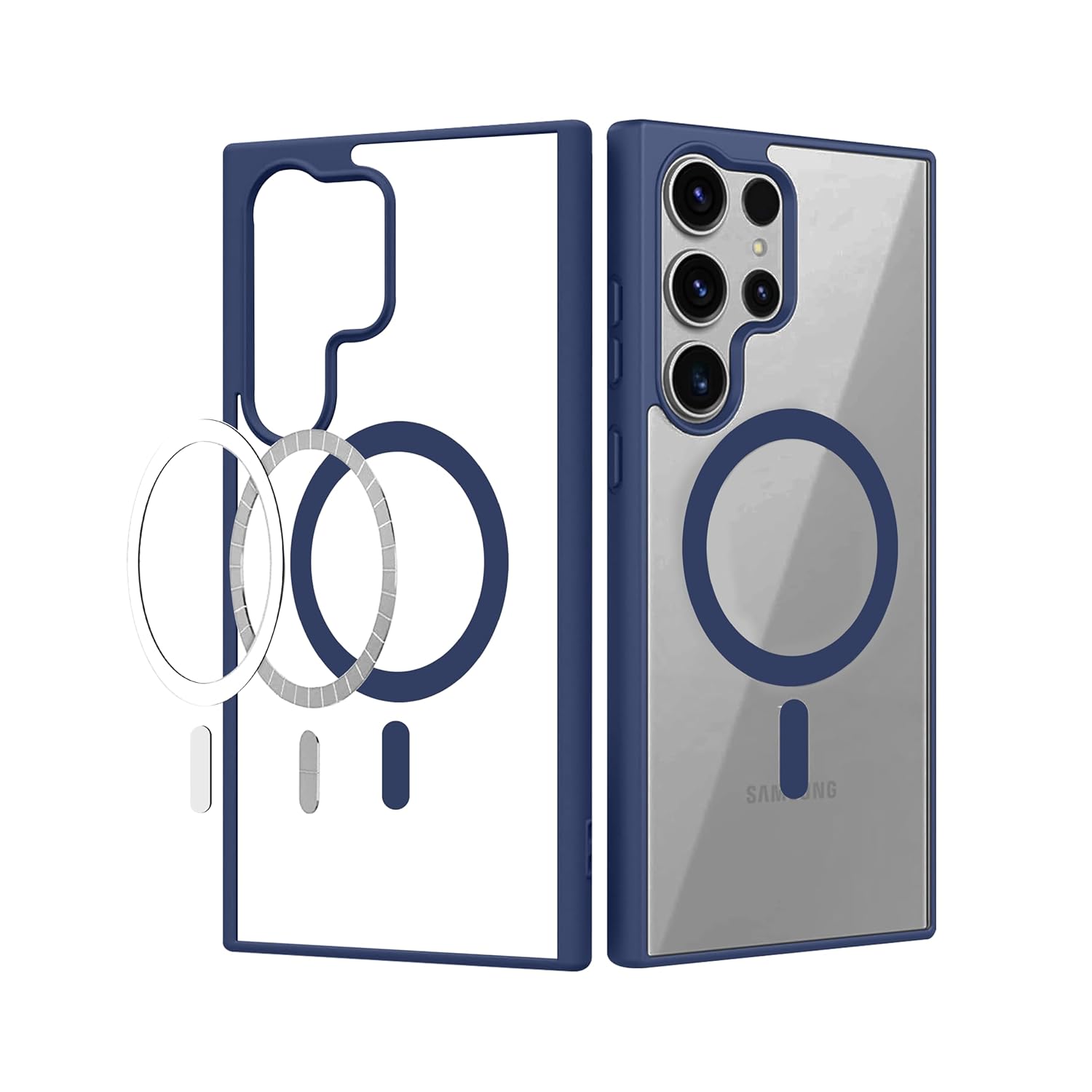 Magfit Cover for Samsung Galaxy S23 Ultra (5G) | Mag-Safe Wireless Charging | Designed with Magnetic Lock Shockproof Phone Bumper Transparent Back Case Cover (Navy Blue)