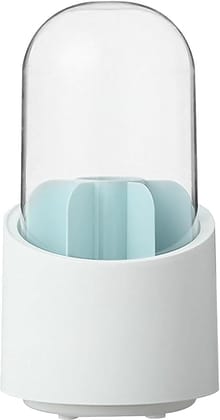 Glass Dome Cotton Swab Holder, White and Blue, Modern Bathroom Organiser