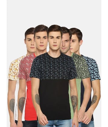 Dollar Cotton Blend Regular Fit Printed Half Sleeves Men's T-Shirt - Multicolor ( Pack of 5 )
