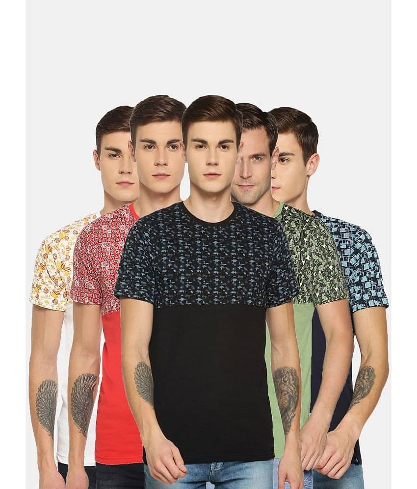Dollar Cotton Blend Regular Fit Printed Half Sleeves Men's T-Shirt - Multicolor ( Pack of 5 )