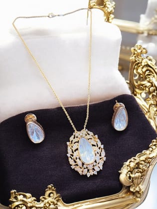 Cubic Zirconia Bridal Pendant Set By Dia Art Jewels
