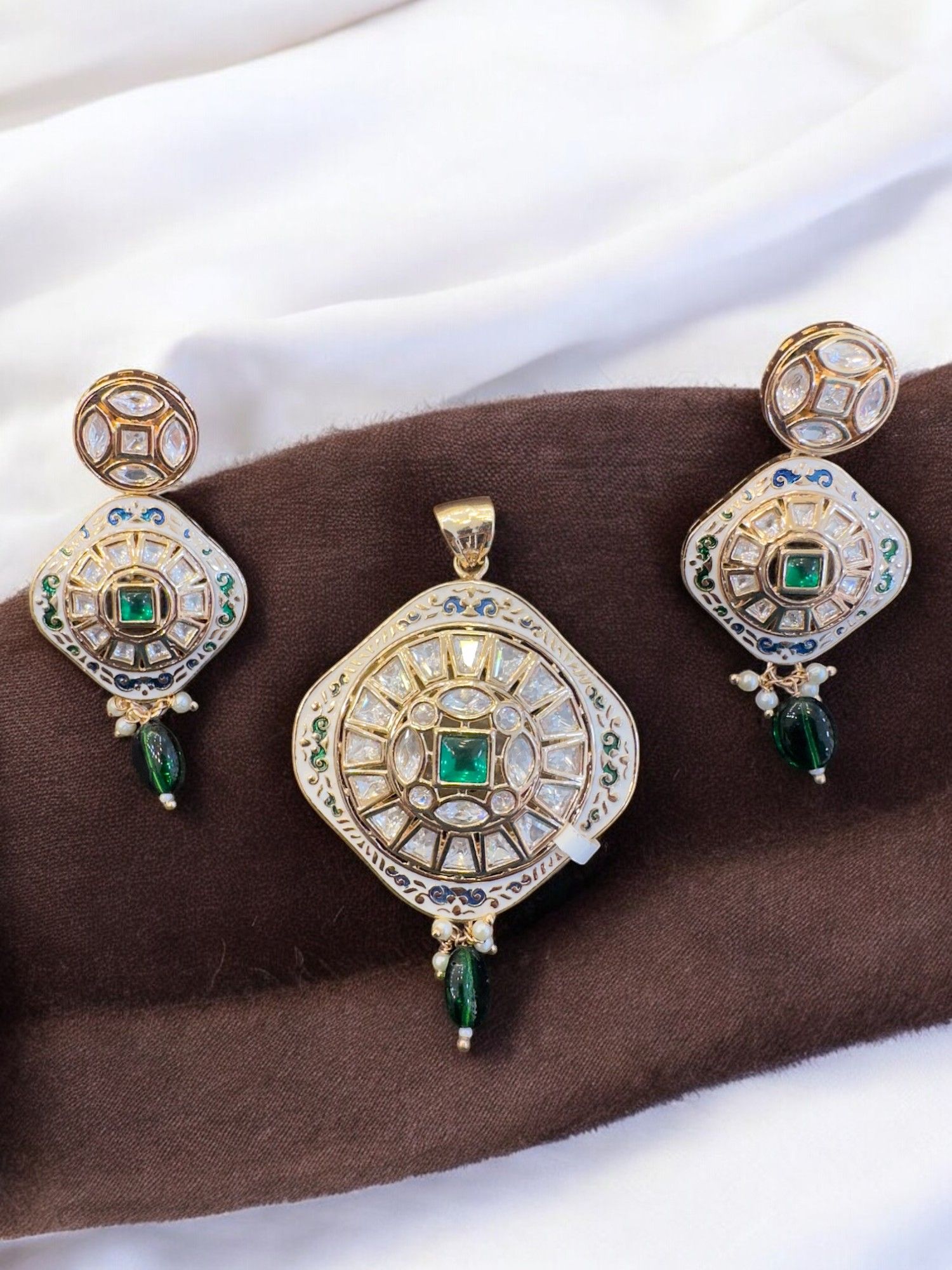 Traditional Meenakari Kundan Pendant Set By Dia Art Jewels
