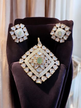 Elegant Mint Green and White Kundan Pendant Set by Dia Art Jewels