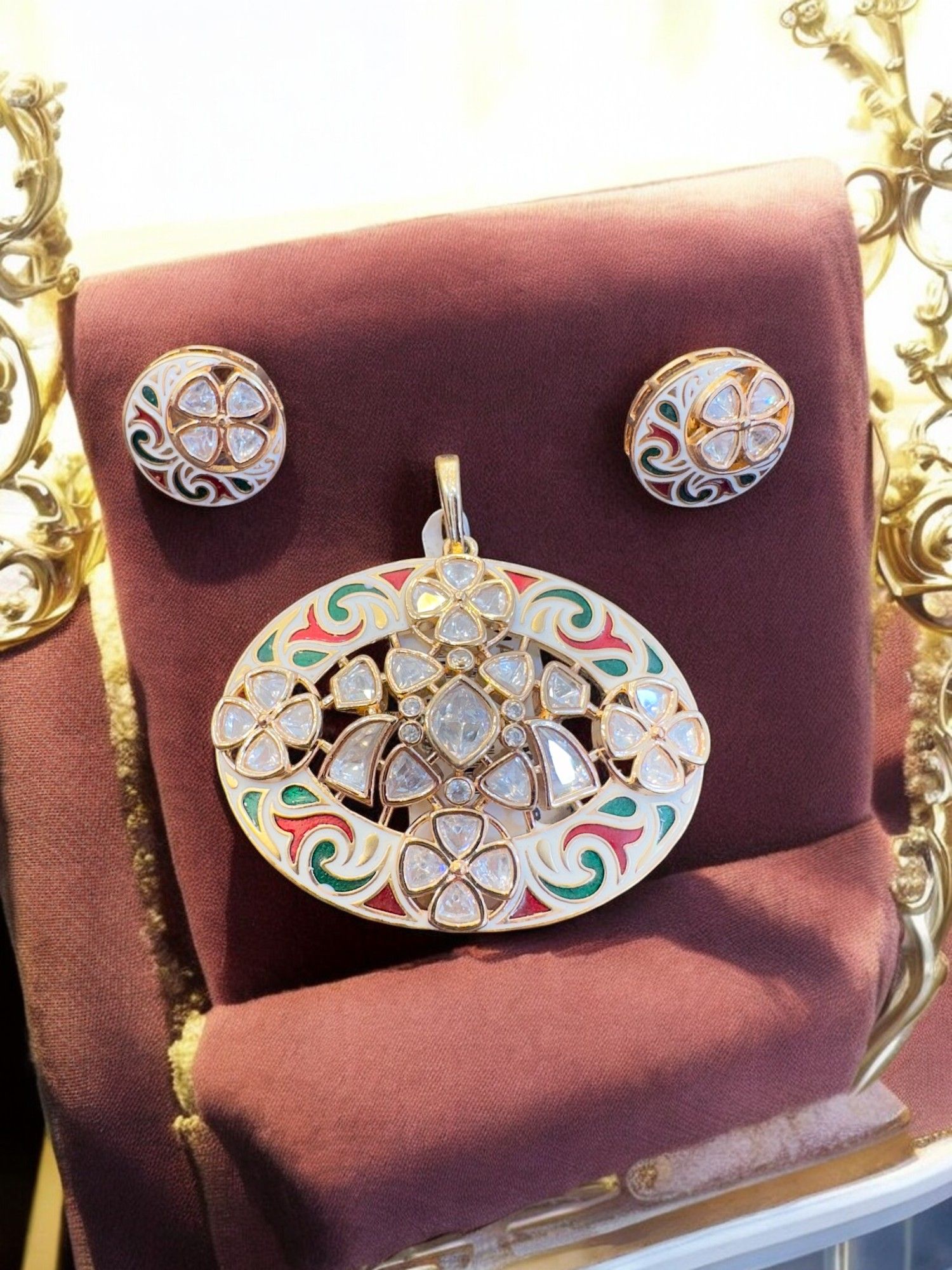 Kundan Meenakari Gold Plated Pendant Set By Dia Art Jewels