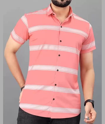 FABRIPPLE Cotton Blend Regular Fit Striped Half Sleeves Men's Casual Shirt - Coral ( Pack of 1 )