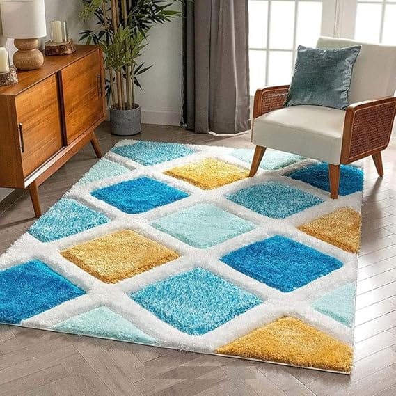 Global Home Modern Geometric 3D Textured Thick and Soft Shaggy Fur Rug & Carpet ( 4 x 6 Feet )