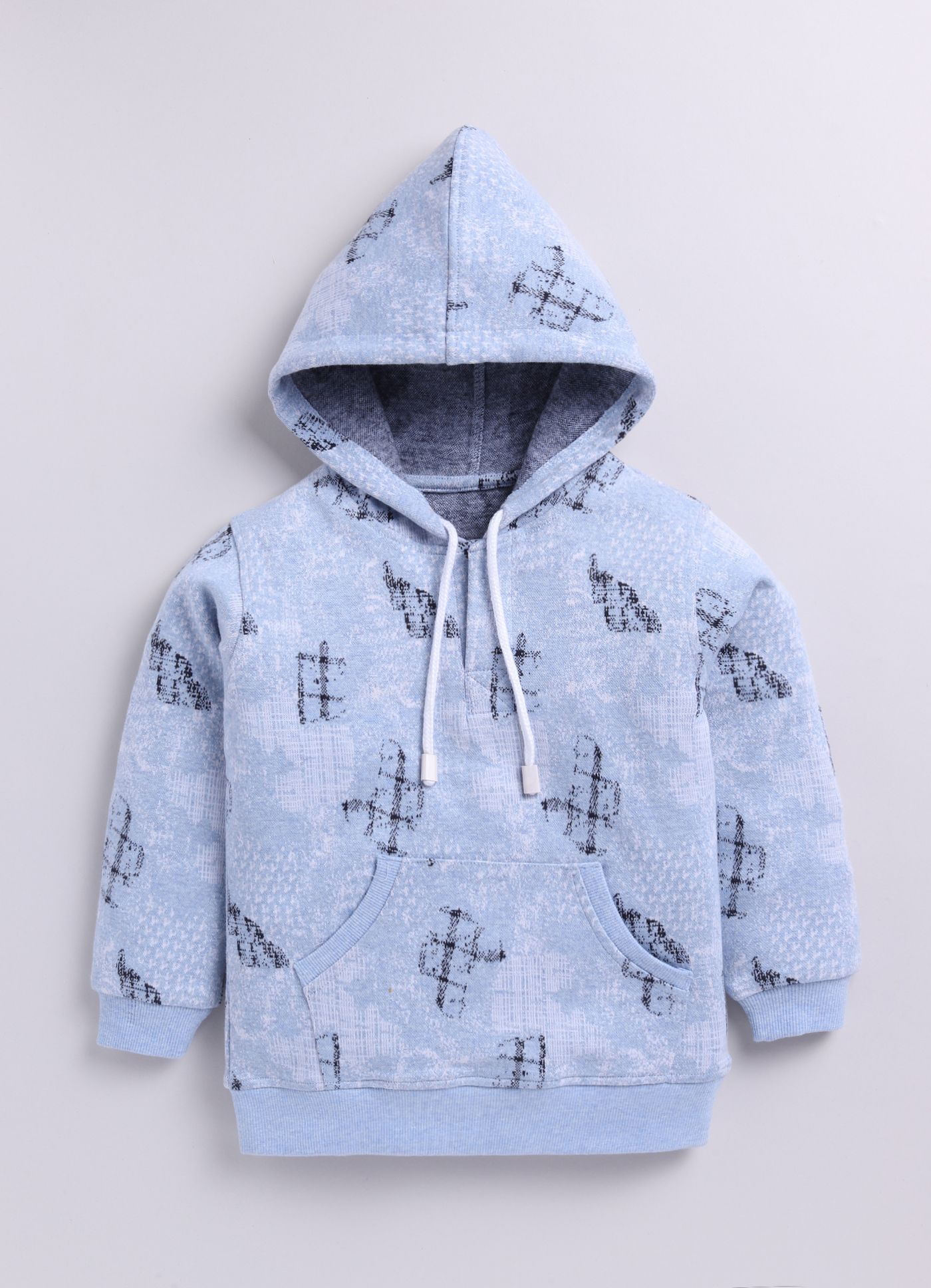 Latest Men Baby Blue Checkered Print Full Sleeves Hooded Sweatshirt for Boys 2025 at ShopCircuit