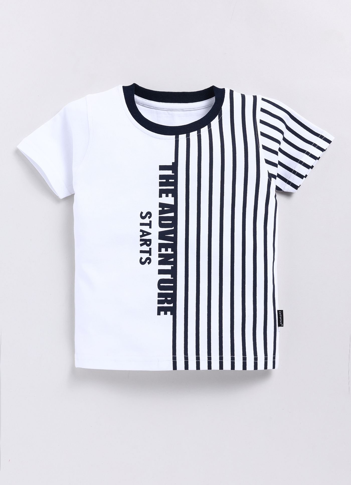 Luxurious Men The Adventure Starts - White and Blue Striped T-shirt and Shorts Set for Boys 2025
