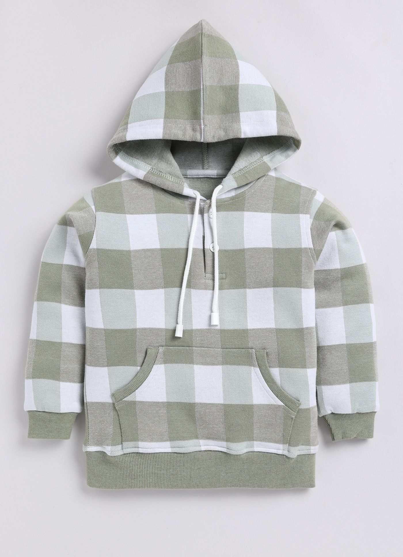 Luxurious Kids Green and White Checkered Full Sleeves Hooded Sweatshirt for Boys 2025 at ShopCir