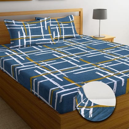 Global Home 210 TC  Cotton Feel | Printed King Size Fully Fitted Bedsheet With 2 Pillow Covers