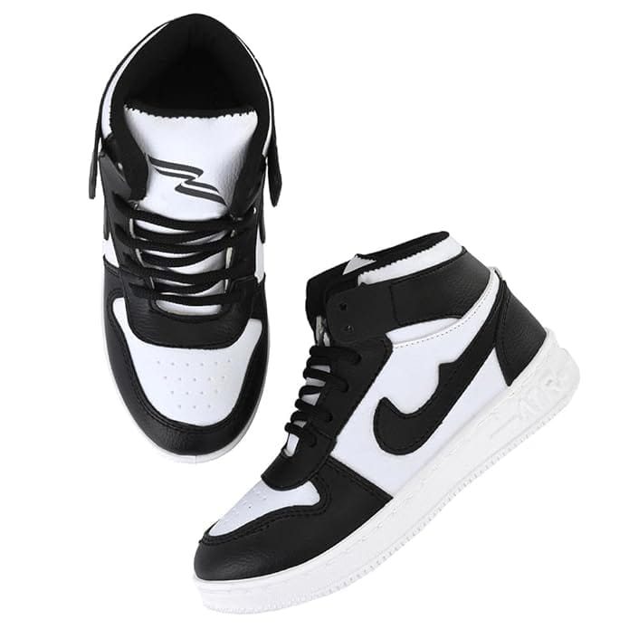 Unisex Basketball Shoes High Top Sneakers for Men and Women - Black and White