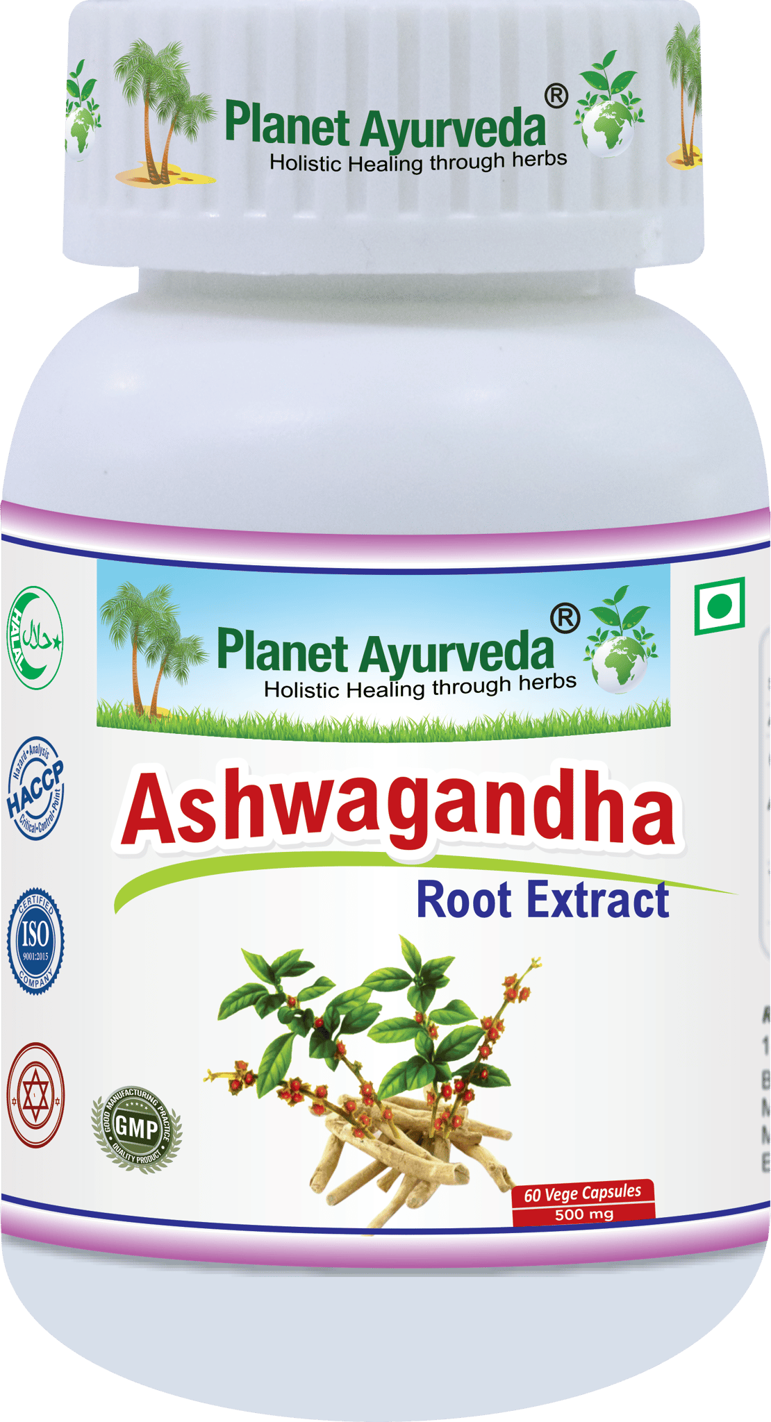 Planet Ayurveda Ashwagandha Root Extract Capsules - 60 Vegetarian Capsules - 500 mg