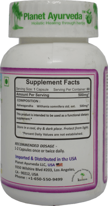 Planet Ayurveda Ashwagandha Root Extract Capsules - 60 Vegetarian Capsules - 500 mg Planet Ayurveda Ashwagandha Root Extract Capsules - 60 Vegetarian Capsules - 500 mg