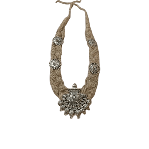 Oxidized German silver pendant with jute braided rope necklace