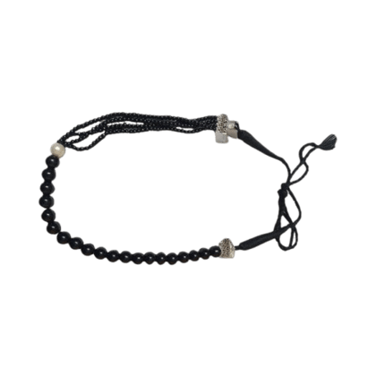  Black Onyx Beaded Bracelet with Silver Accents